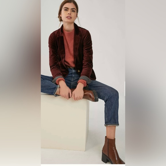 Anthropologie Deep Red Velvet Blazer - Picture 3 of 14